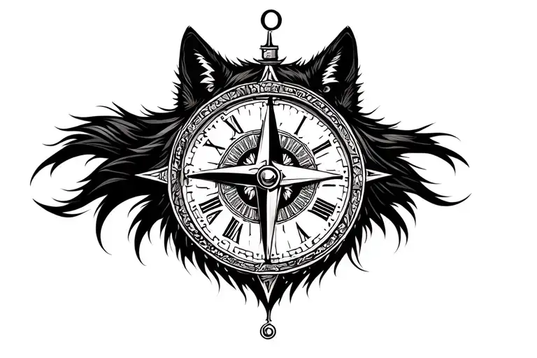 Wolf With Compass And Clock
