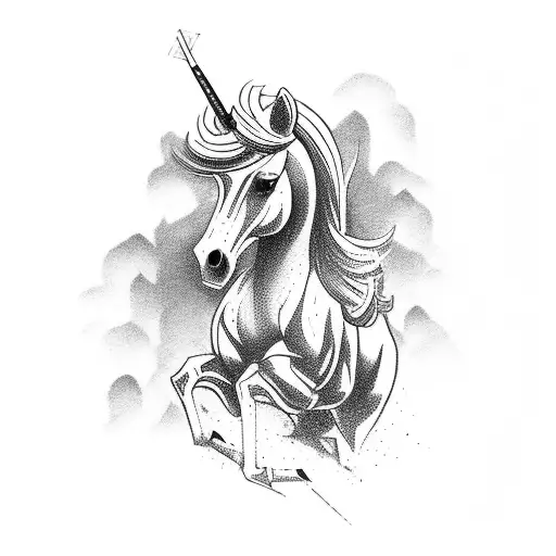 A Detailed Silhouette Of A Majestic Horse Galloping Through A Forest