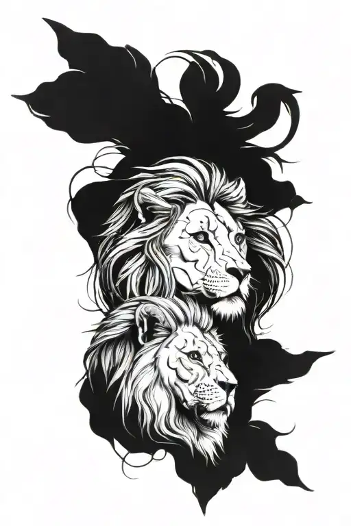 Lion And Woman Posing