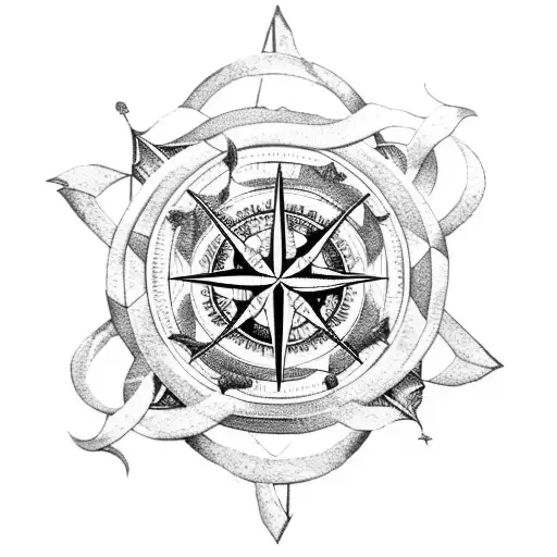 Kraken With A Compass Rose A Captain Of A Pirate Ship