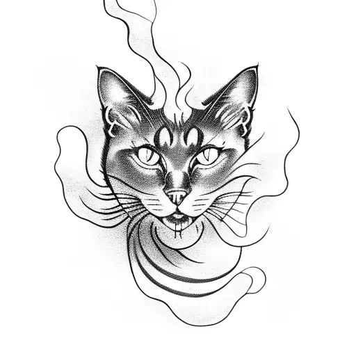 A Mysterious Black Cat With Glowing Eyes Surrounded By Swirling Flames