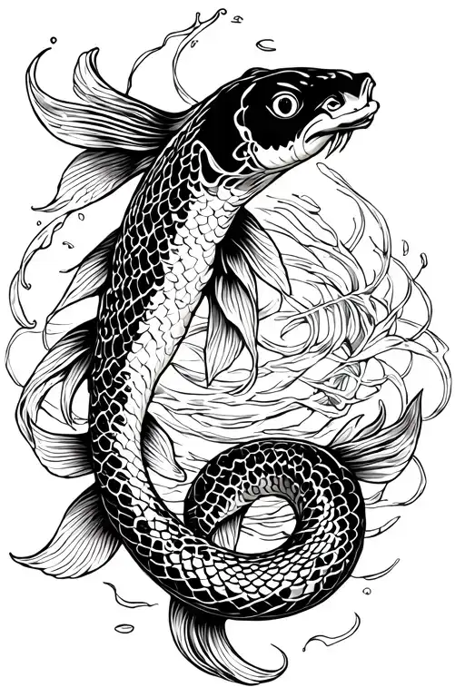 Snake And Koi Fish Swimming