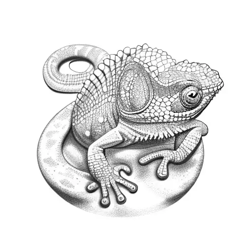 A Chameleon With A Balaclava Wrapped Around Its Tail And Holding Onto A Money Bag