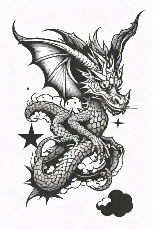 Small Dragon On Arm With Clouds And Star