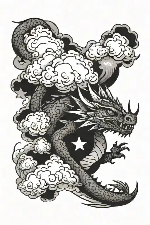 Small Dragon With Clouds And Star