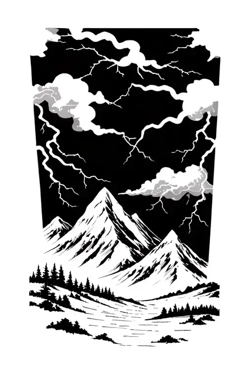 Mountains And Lightning Storm