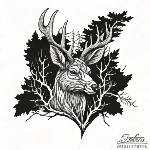 Cute Deer Head With Trees