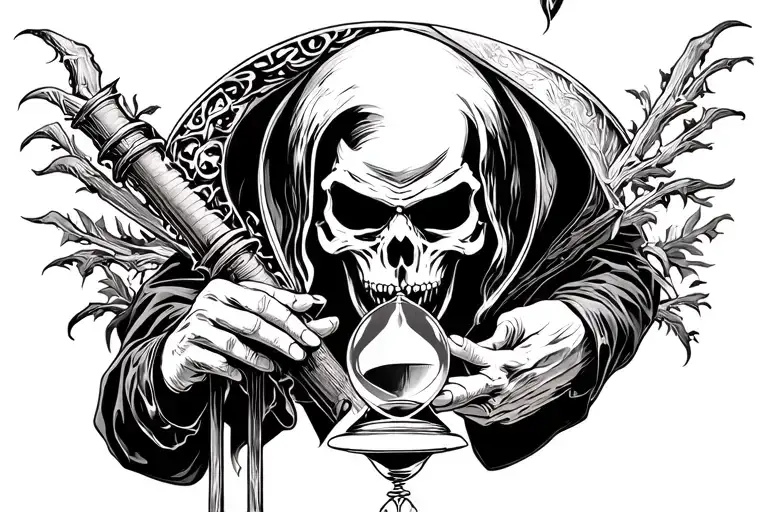 A Reaper With An Hourglass In His Hands For The Whole Arm
