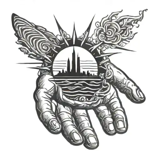 Hand Reaching For Sun Realism