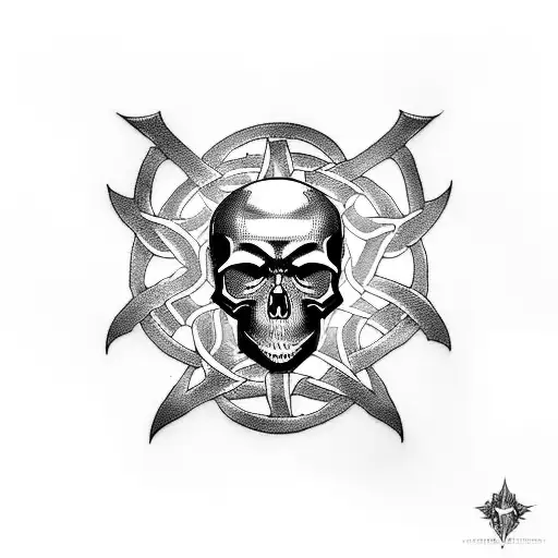 A Tattoo Design Inspired By Metal Music Featuring A Skull And A Celtic Knot