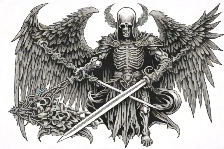 God Of Death Thanatos With Oce Wings Spreading Holding A Silver Sword