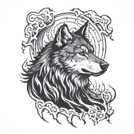 Wolf Howling With Lava Flowing