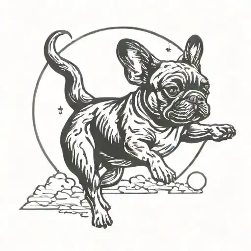French Bulldog Jumping Over The Moon