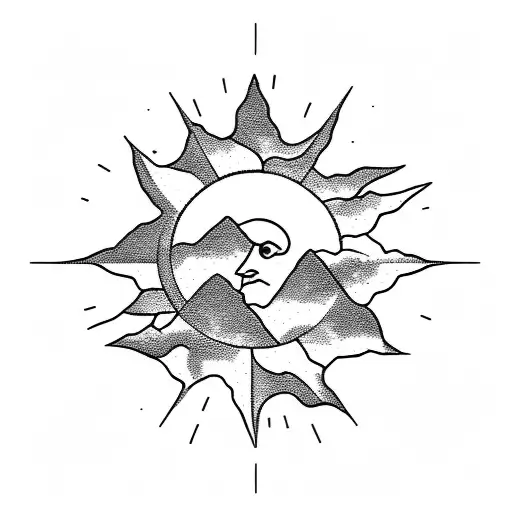 Range Of Mountains With Sun