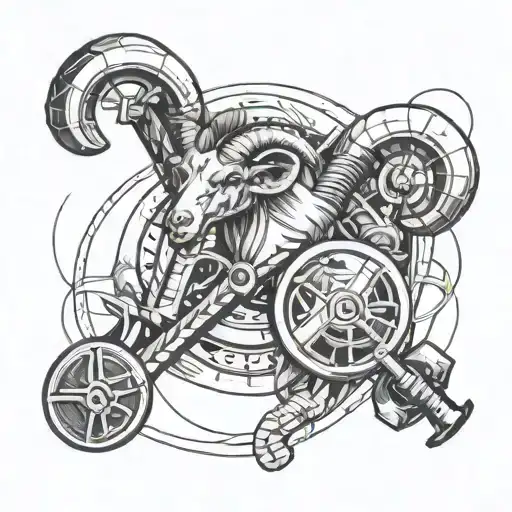 Aries Zodiac Symbol Intertwined With A Sports Equipment Motif