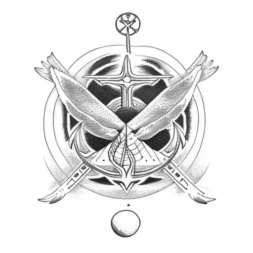 Moon Cross And Swallows With Anchor