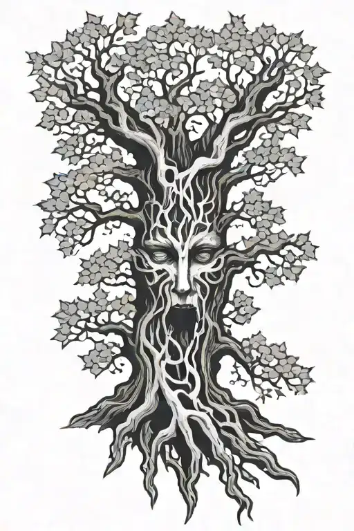 Weirwood Tree With A Face Carved Into Its Trunk