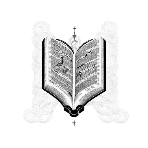 A Detailed Depiction Of A Sacred Bible Cover With Large Letters And Musical Notes Intertwined