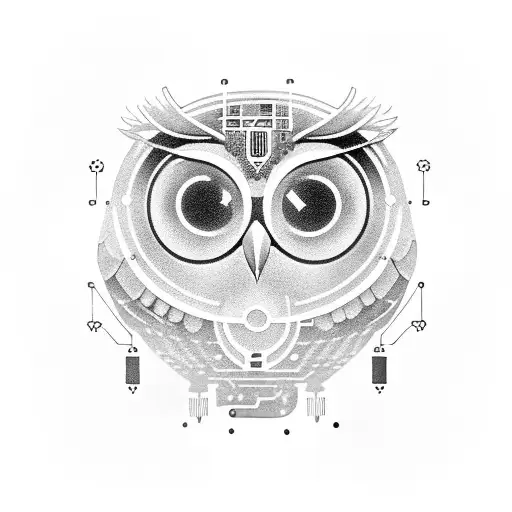 A Futuristic Owl With Electronic Circuitry Integrated Into Its Design