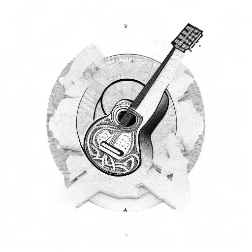 A Tattoo Design Featuring A Guitar Surrounded By Various Historical Landmarks From Around The World