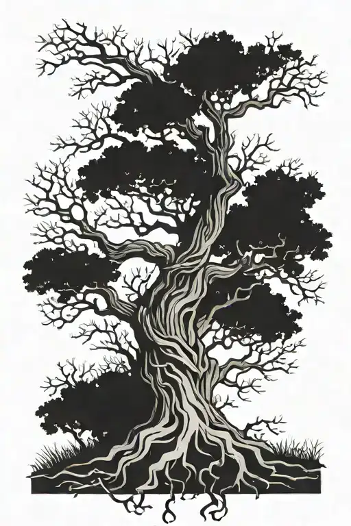 Gnarled Tree With Space For Names In Branches And Roots