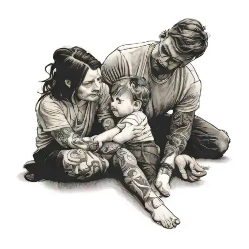 Wife And Son Playing While Dad Watches