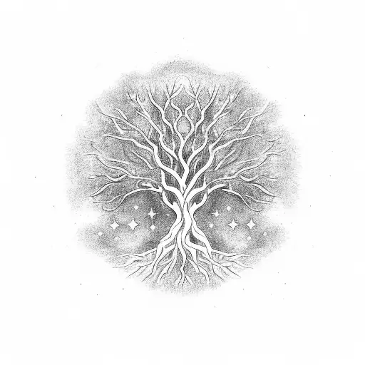 A Celestial Tree Of Life With Roots Reaching Into Space And Branches Adorned With Galaxies