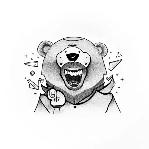 Girl With Angry Bear In His Mouth