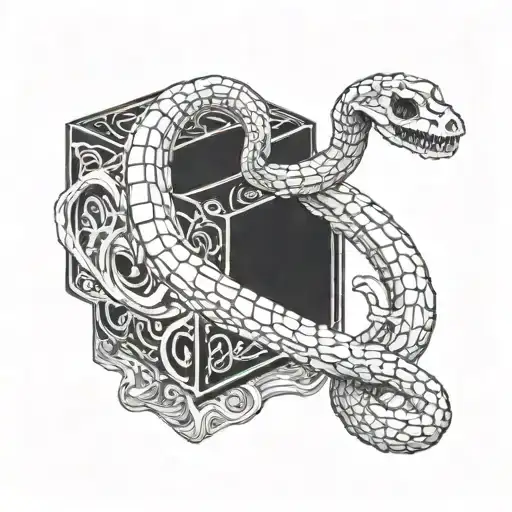 Snake Skeleton Around A Black Cube