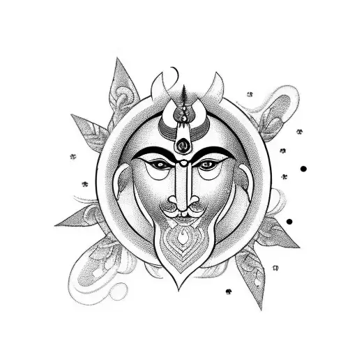 A Minimalist Tattoo Design Of A Traditional Indian Deity Symbolizing Strength And Protection