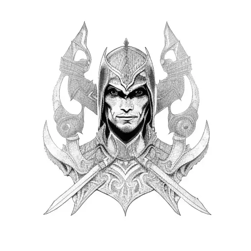 A Portrait Of A Dark Elf Warrior With Intricate Armor And Weapons