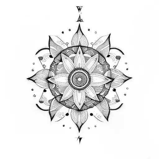 Flowers With Small Compass And Mandala