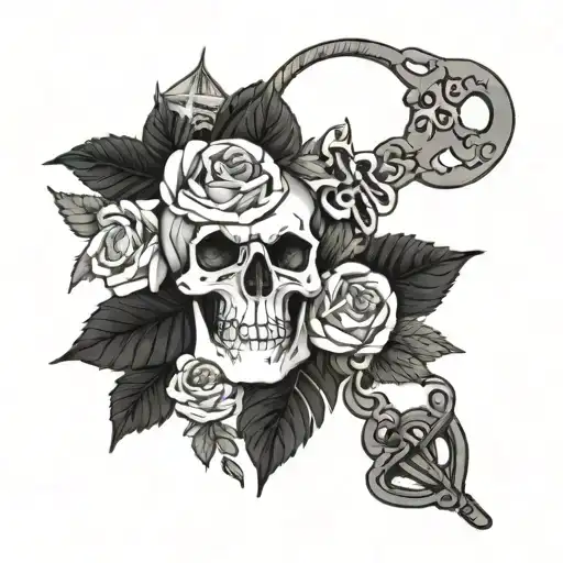 Weed And Handcuff Roses Skull