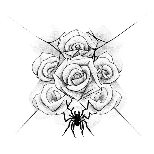 Spider On A Web That Has Roses
