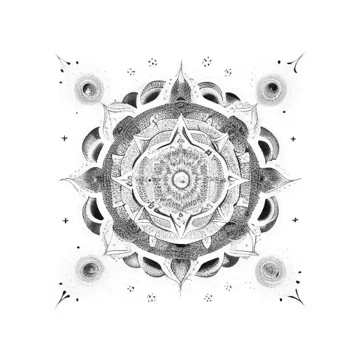 A Cosmic Mandala Incorporating Elements Of Space And Hindu Gods