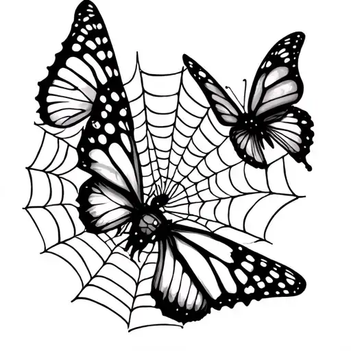 Spider Web Tattoo And Butterflies For Elbow