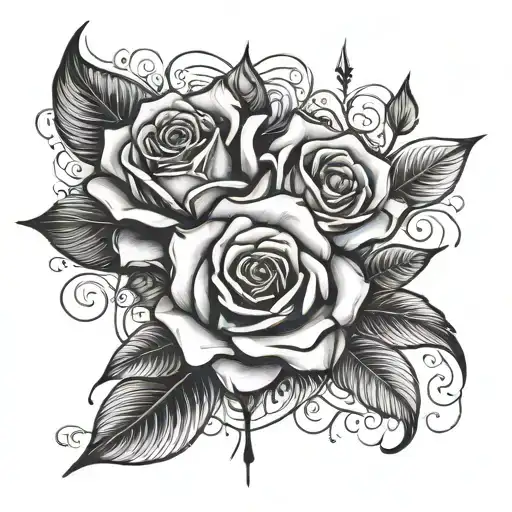 Rose At The Bottom Of The Arm Above Cards And On The Shoulder Another Motif