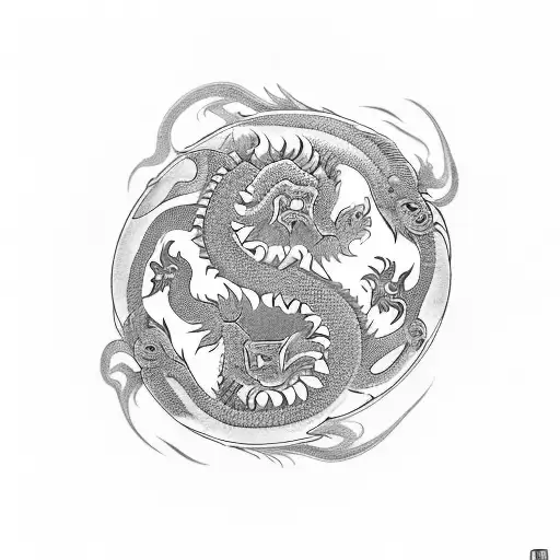 Yin And Yang Chineses Dragon Piercing Through