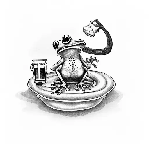 A Frog Holding Beer On A Skull In Goth Style