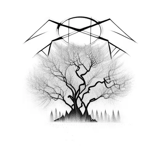 Weeping Willow With An Abstract Cross In Front