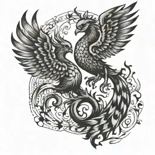 Two Baby Pheonix Morphing Into Pisces And Scorpio Zodiac Sign