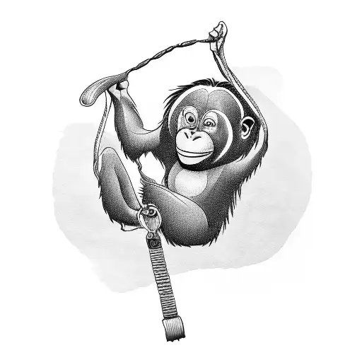 Orangutan Hanging From Grandfather Clock