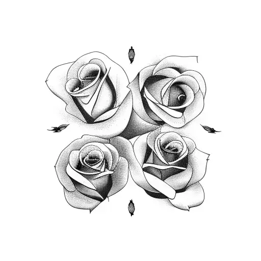 Five Little Birds In Lines With Roses Around