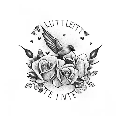 Five Little Birds In Line With Roses Around