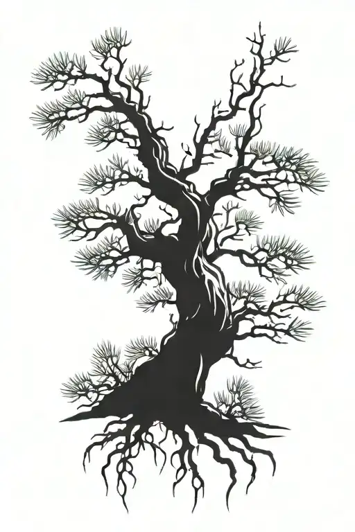 A Pine Tree With Loops On Its Branches And Scars On Its Trunk