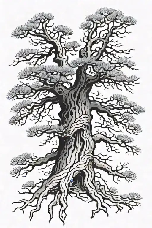 A Pine Tree With Ropes In The Form Of Loops On The Branches And Scars Like Cuts On The Trunk