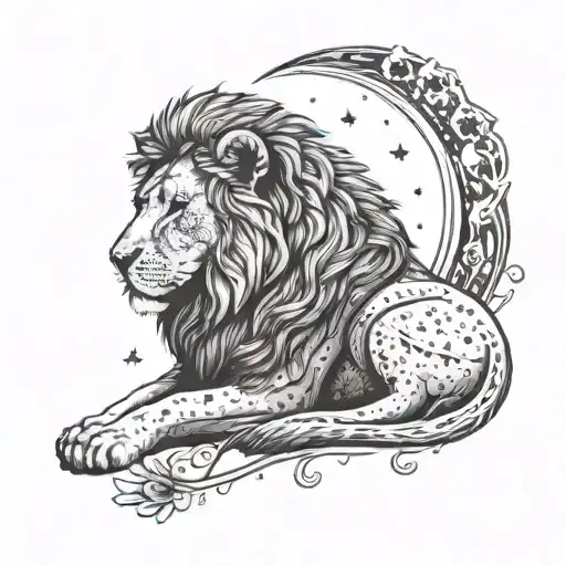 A Solitary Lion Resting Under A Starry Sky