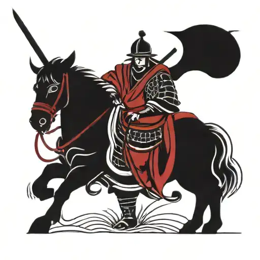 Samurai In Red And Black Holding Catana
