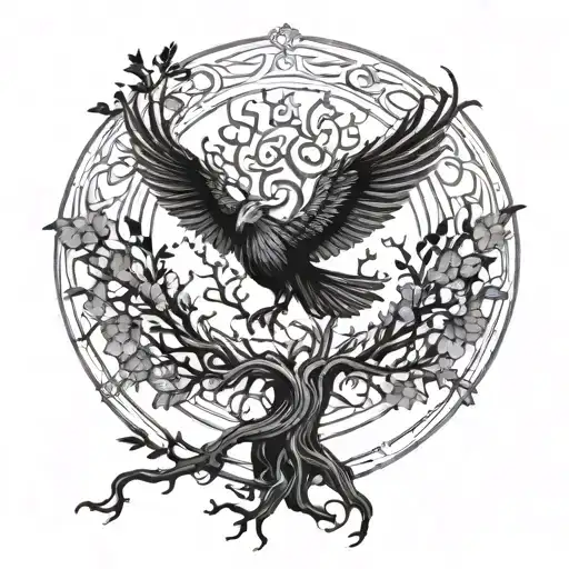 Phoenix Bird Inside A Tree Of Life
