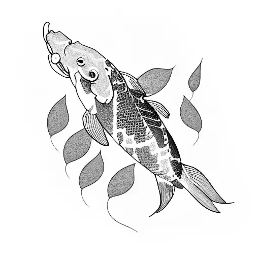 Koi Fish Between Leaves